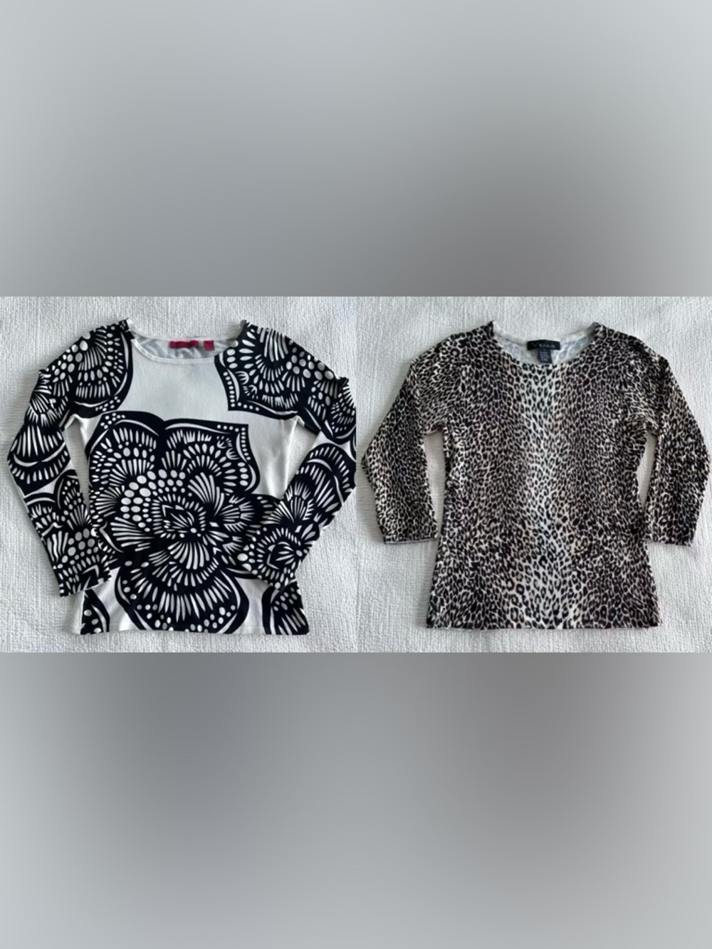 Set Of Two Jersey Knit Long Sleeve Tops Abstract Flower Animal Print EUC Size: S